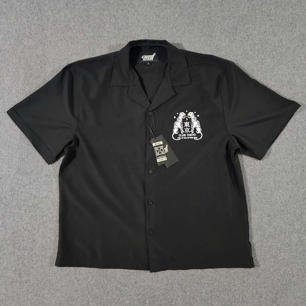 Fresh Prints of Bel-Air Men's Club Tokyo Black Graphic Button Up Shirt Large